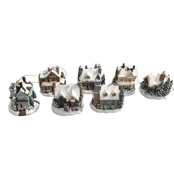 VTG Thomas Kinkade's Winter Memories Illuminated Christmas Ornaments, Set of 7 - Picture 1 of 11